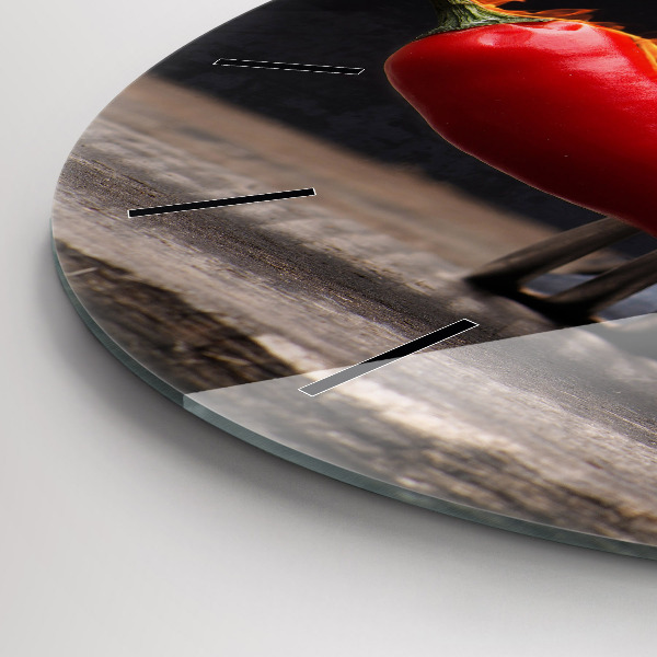 Round glass wall clock Pepperoni pepper