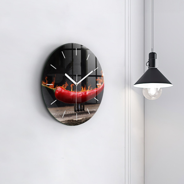 Round glass wall clock Pepperoni pepper