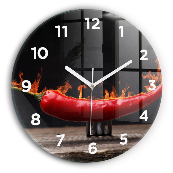 Round glass wall clock Pepperoni pepper
