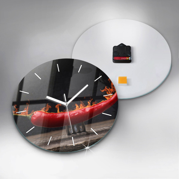 Round glass wall clock Pepperoni pepper