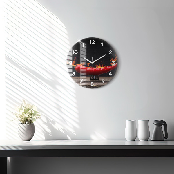 Round glass wall clock Pepperoni pepper