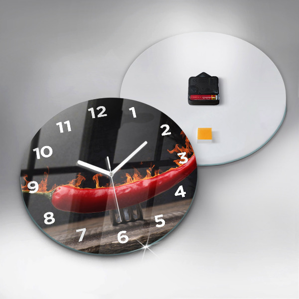 Round glass wall clock Pepperoni pepper