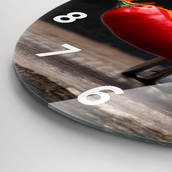 Round glass wall clock Pepperoni pepper