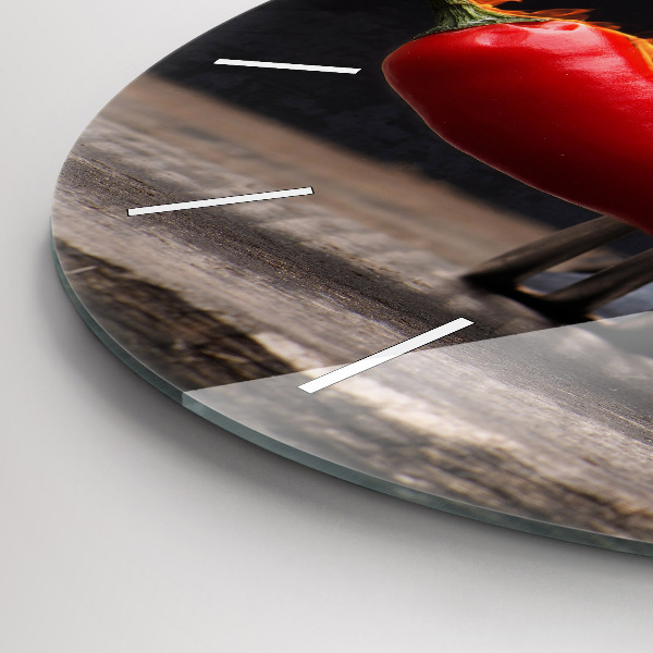 Round glass wall clock Pepperoni pepper