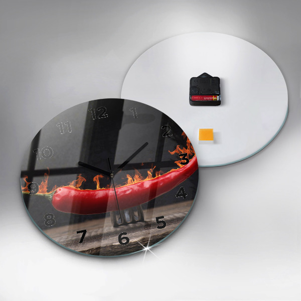 Round glass wall clock Pepperoni pepper