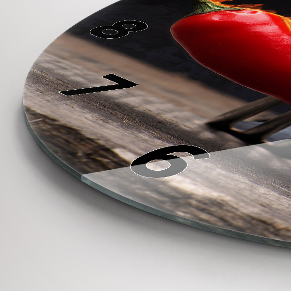 Round glass wall clock Pepperoni pepper