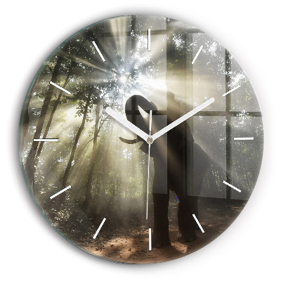 Round glass wall clock Elephant in the jungle