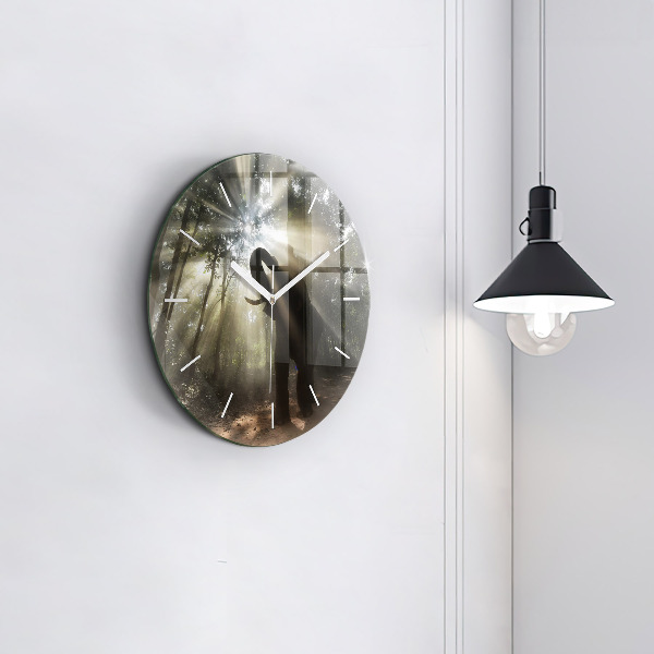 Round glass wall clock Elephant in the jungle