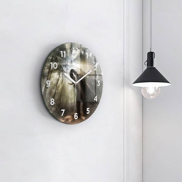 Round glass wall clock Elephant in the jungle