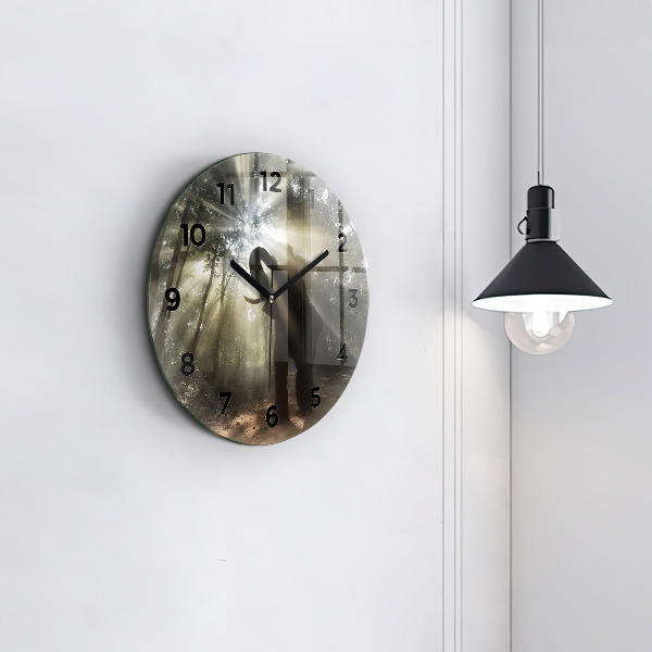 Round glass wall clock Elephant in the jungle