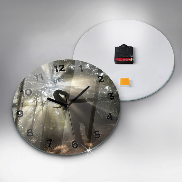 Round glass wall clock Elephant in the jungle