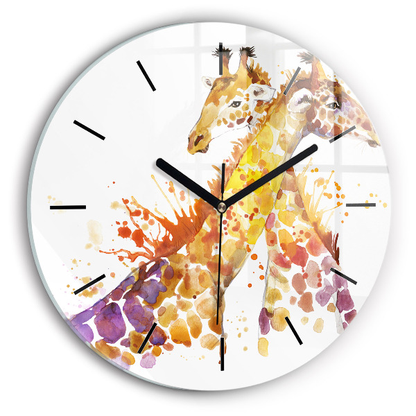 Round glass wall clock Giraffe - watercolor