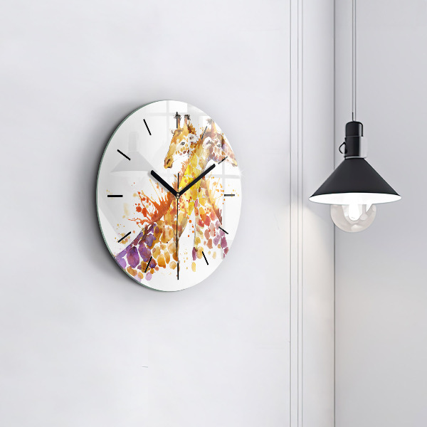 Round glass wall clock Giraffe - watercolor