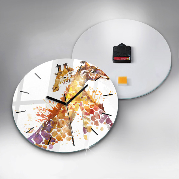 Round glass wall clock Giraffe - watercolor