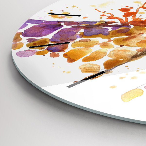 Round glass wall clock Giraffe - watercolor