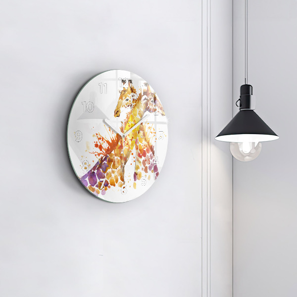Round glass wall clock Giraffe - watercolor
