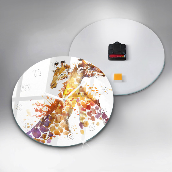 Round glass wall clock Giraffe - watercolor