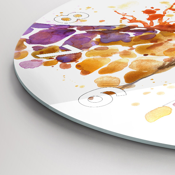 Round glass wall clock Giraffe - watercolor