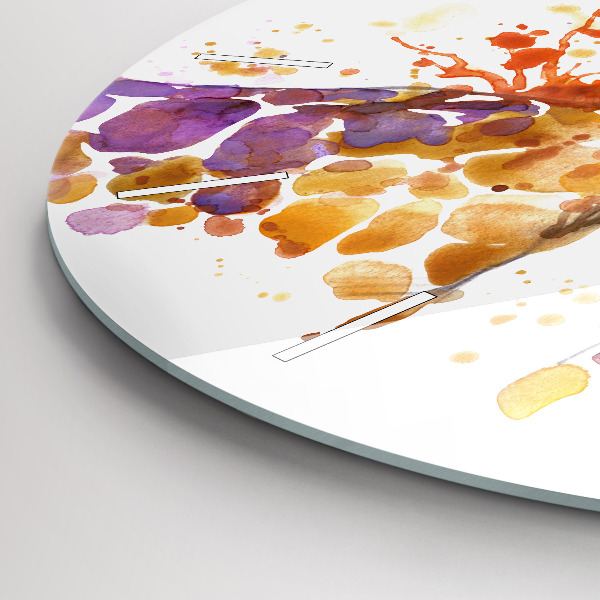 Round glass wall clock Giraffe - watercolor