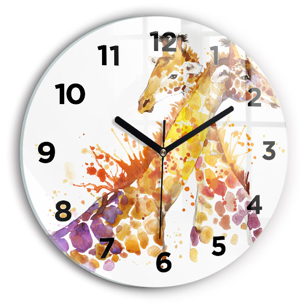Round glass wall clock Giraffe - watercolor