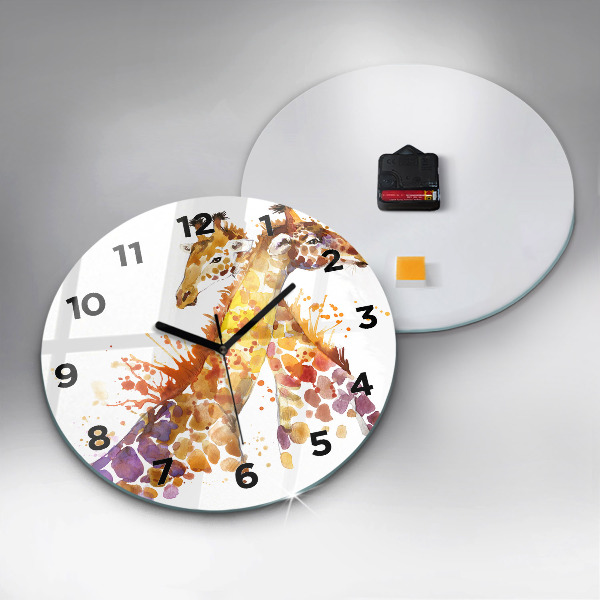 Round glass wall clock Giraffe - watercolor