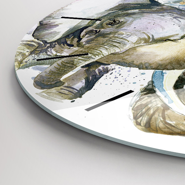 Round glass wall clock Painted animals elephants