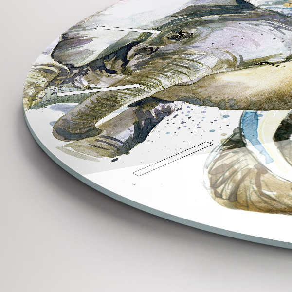 Round glass wall clock Painted animals elephants