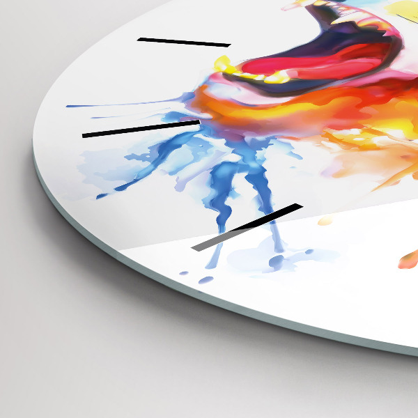 Round glass wall clock Lion - watercolor