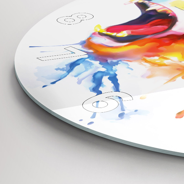 Round glass wall clock Lion - watercolor