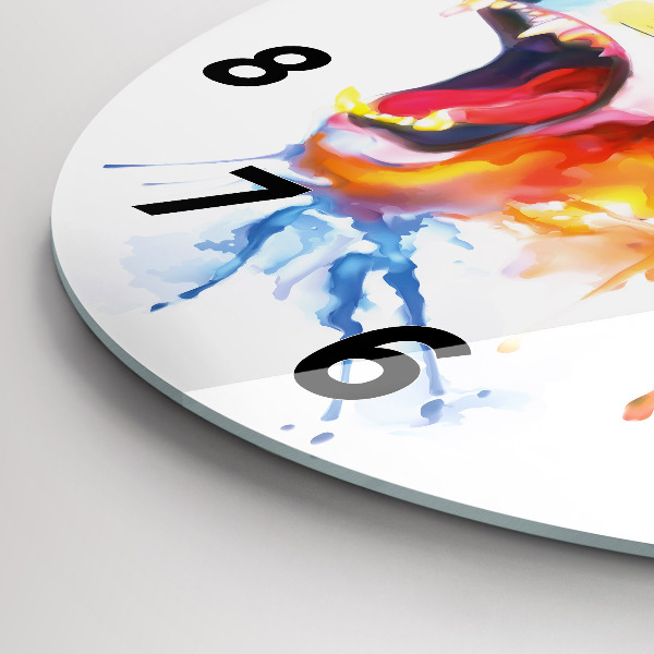 Round glass wall clock Lion - watercolor