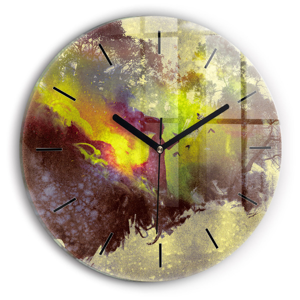 Round glass wall clock Woman in the forest