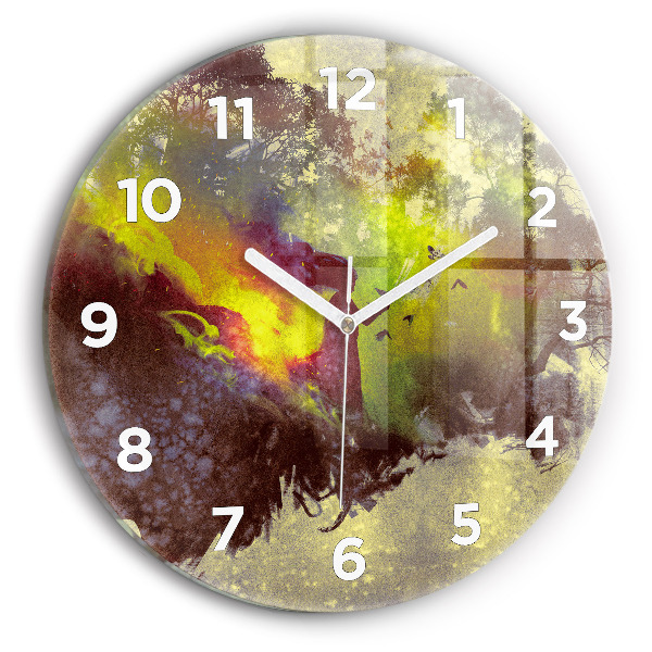 Round glass wall clock Woman in the forest