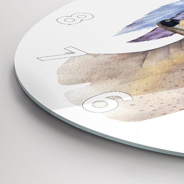 Round glass wall clock Deer head and flowers