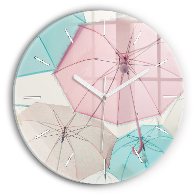 Round glass wall clock Pastel umbrellas