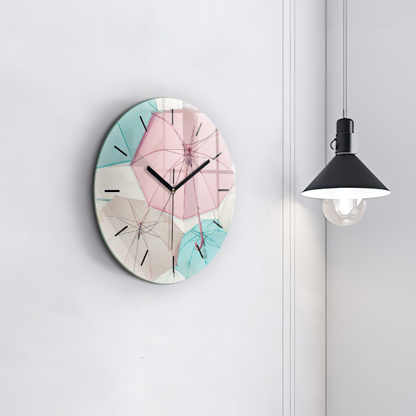 Round glass wall clock Pastel umbrellas