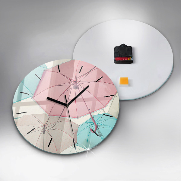 Round glass wall clock Pastel umbrellas
