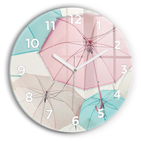 Round glass wall clock Pastel umbrellas