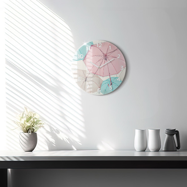 Round glass wall clock Pastel umbrellas