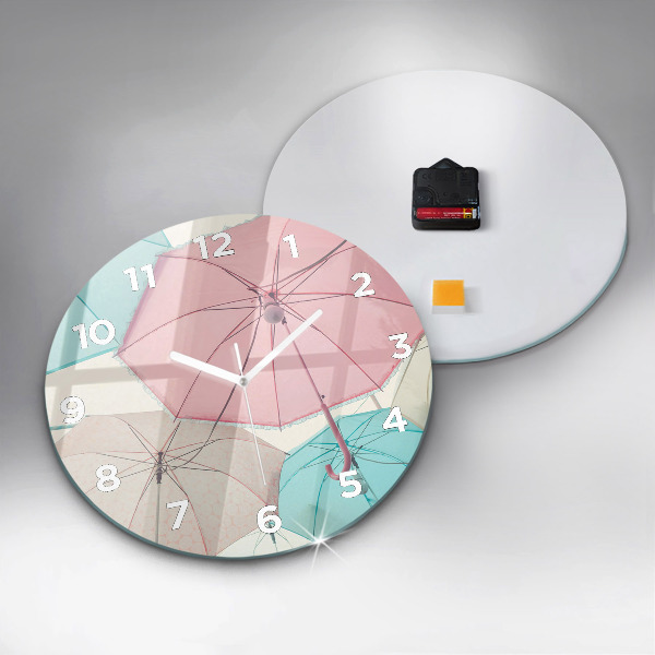 Round glass wall clock Pastel umbrellas