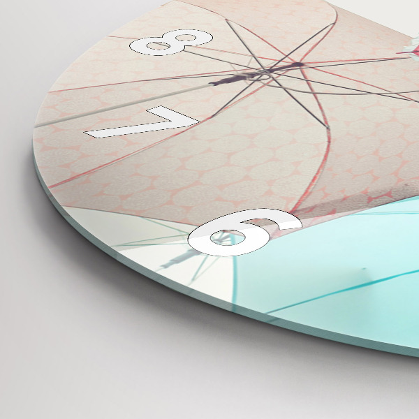 Round glass wall clock Pastel umbrellas