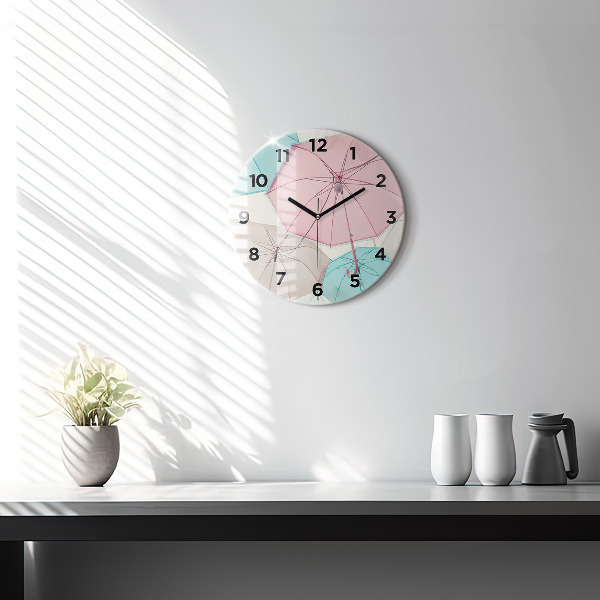 Round glass wall clock Pastel umbrellas