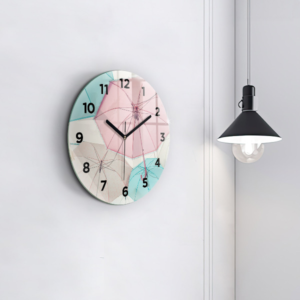 Round glass wall clock Pastel umbrellas