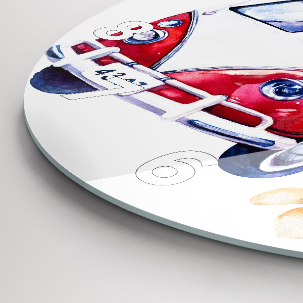Round glass wall clock Car and Surfing sign