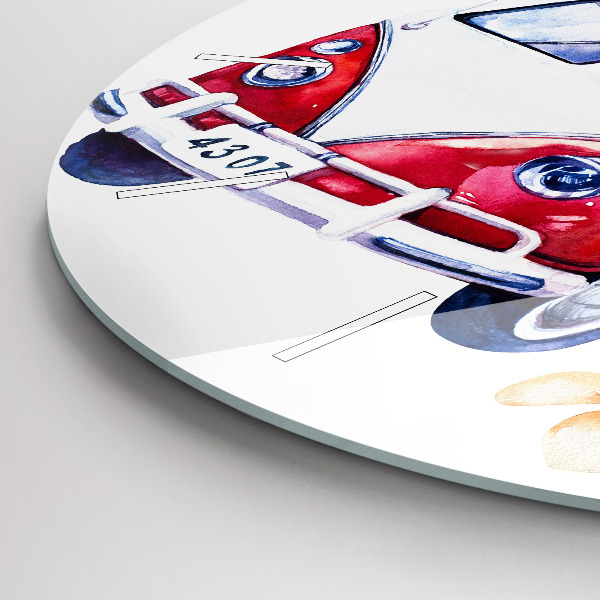 Round glass wall clock Car and Surfing sign
