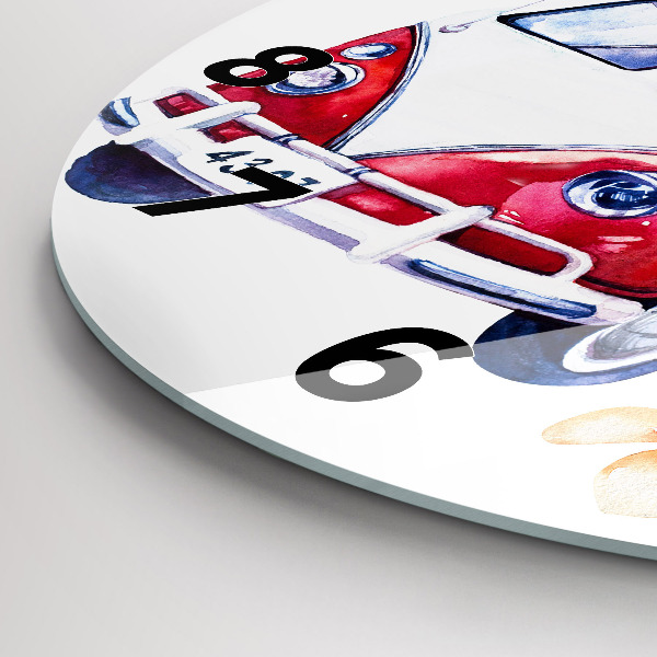 Round glass wall clock Car and Surfing sign