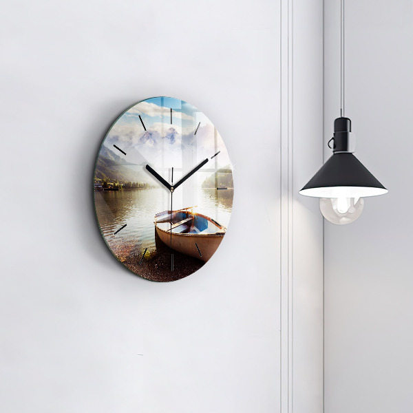 Round glass wall clock Lake view