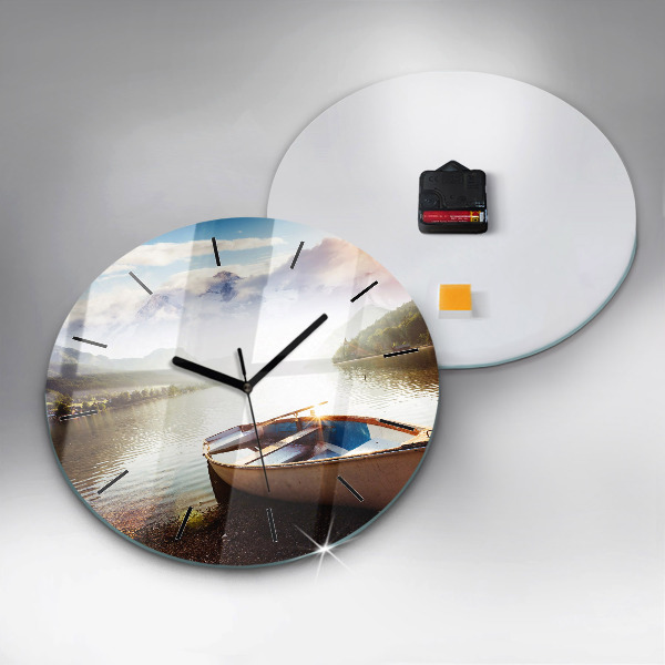 Round glass wall clock Lake view