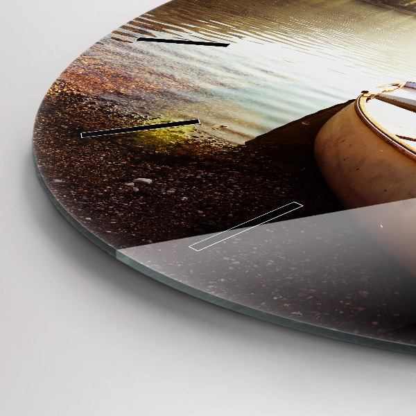 Round glass wall clock Lake view