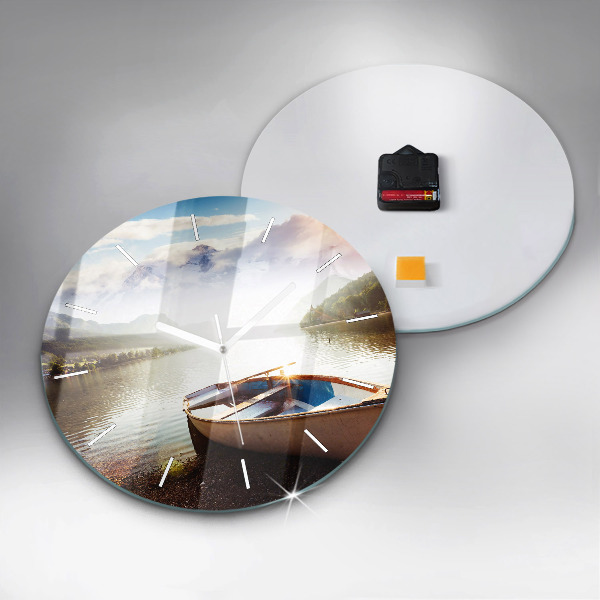 Round glass wall clock Lake view