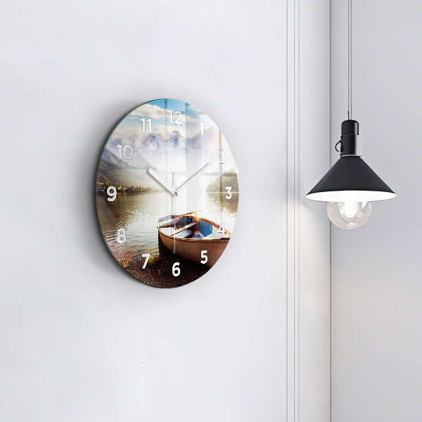 Round glass wall clock Lake view